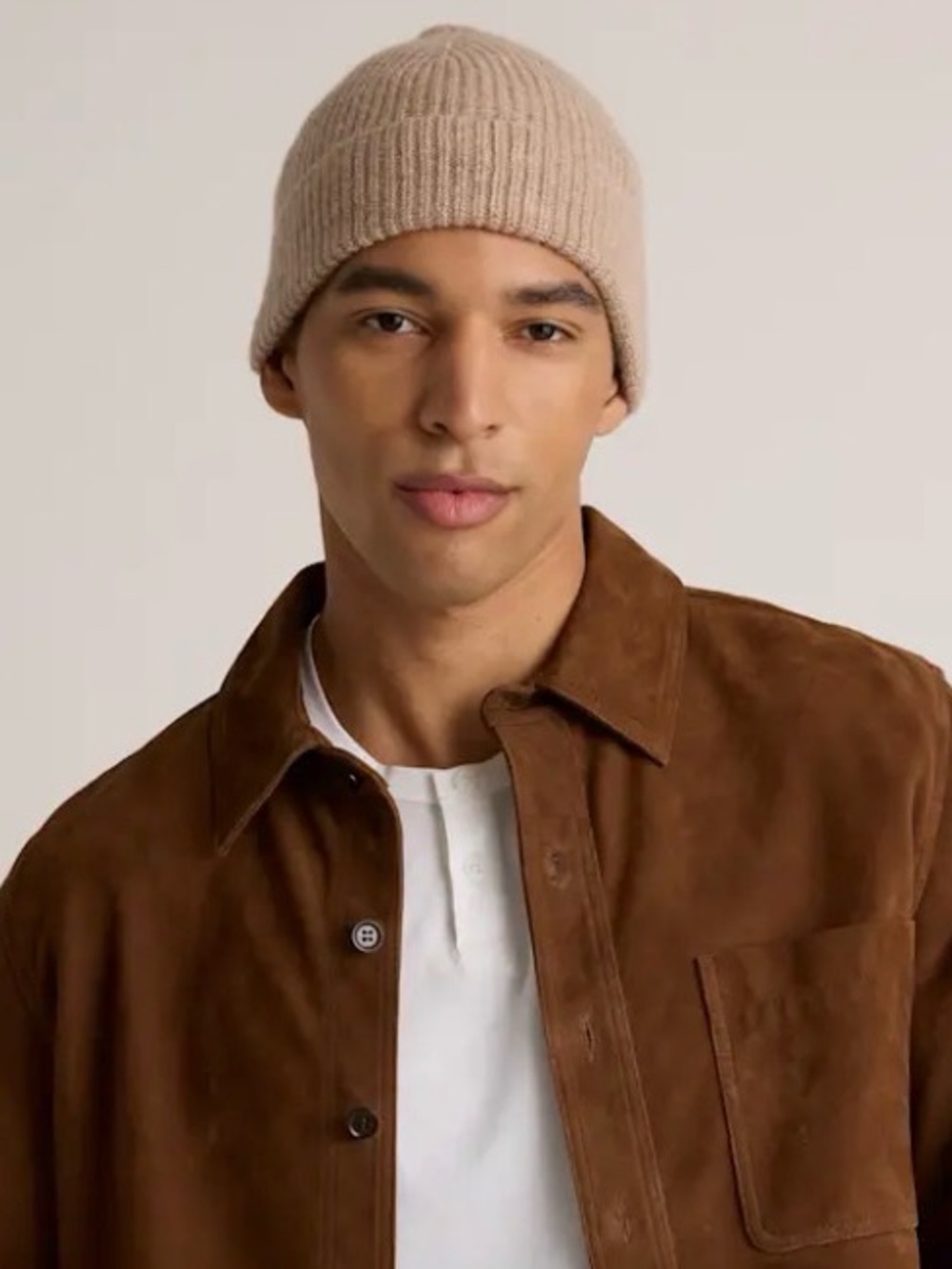 Quince Mongolian Cashmere Ribbed Beanie Oatmeal Size M/L